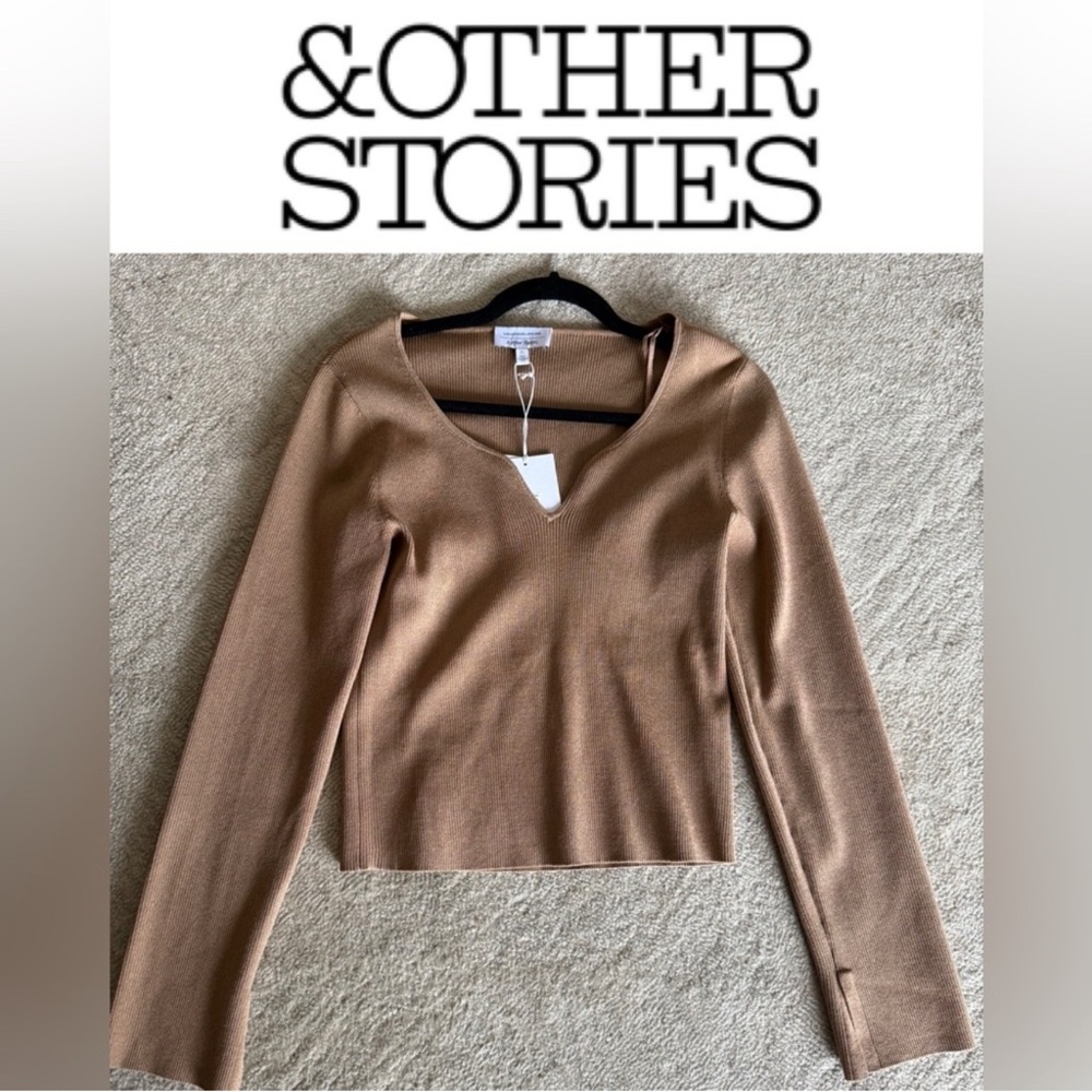 & Other Stories Camel Ribbed Knit Top